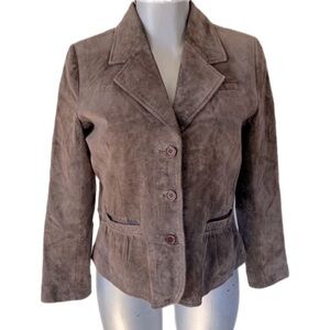 Suede Leather Jacket Coat Blazer Lined Western Cowgirl Yellowstone Y2K Neutral